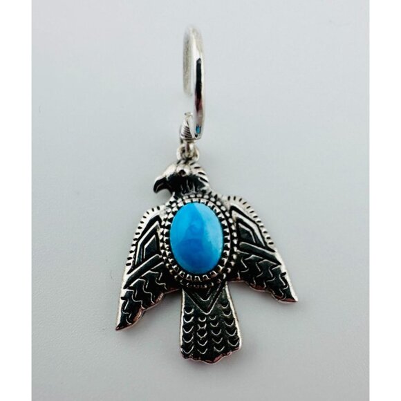 Vtg DJoy Sterling Silver and Turquoise Cabochon Thunderbird Hook Earrings - Picture 4 of 4